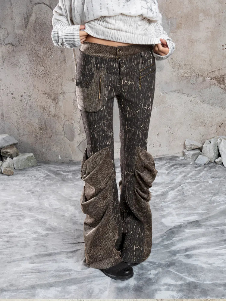 Pleated Accents Stylish Slim-Fit Long Flared Pants【s0000014130】
