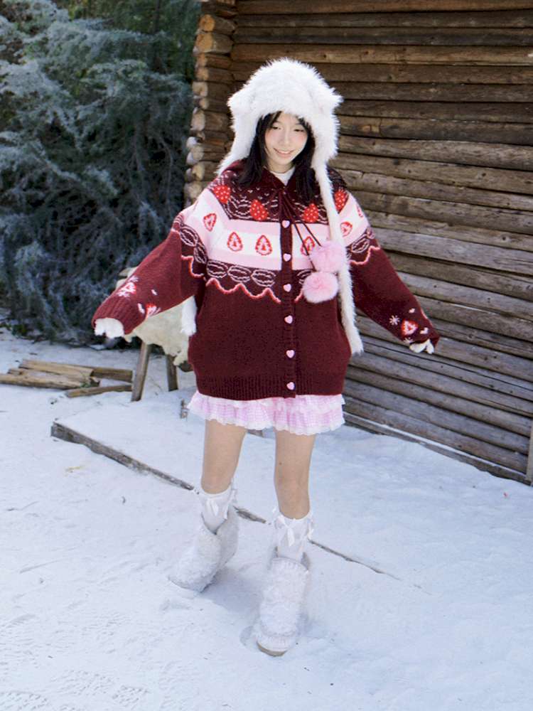 Strawberry Cake Fair Isle Knit Cardigan【s0000014944】