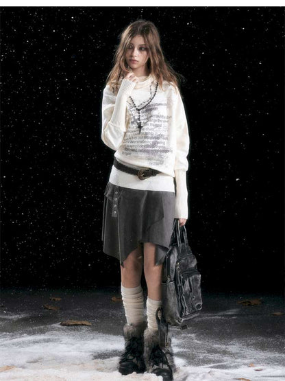 Graffiti Bat Sleeve Pleated Sweater【s0000014669】