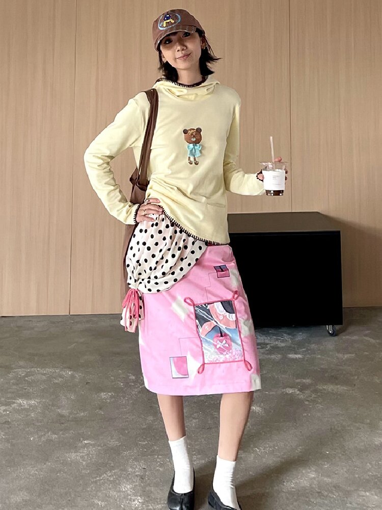 Illustration Print Pink Skirt【s0000015853】