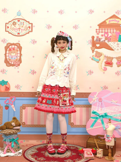 Red Fair Island Bear Lace Skirt【s0000015571】