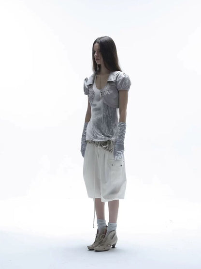 V-Neck Buckle Satin Shirt Jacket【s0000016570】