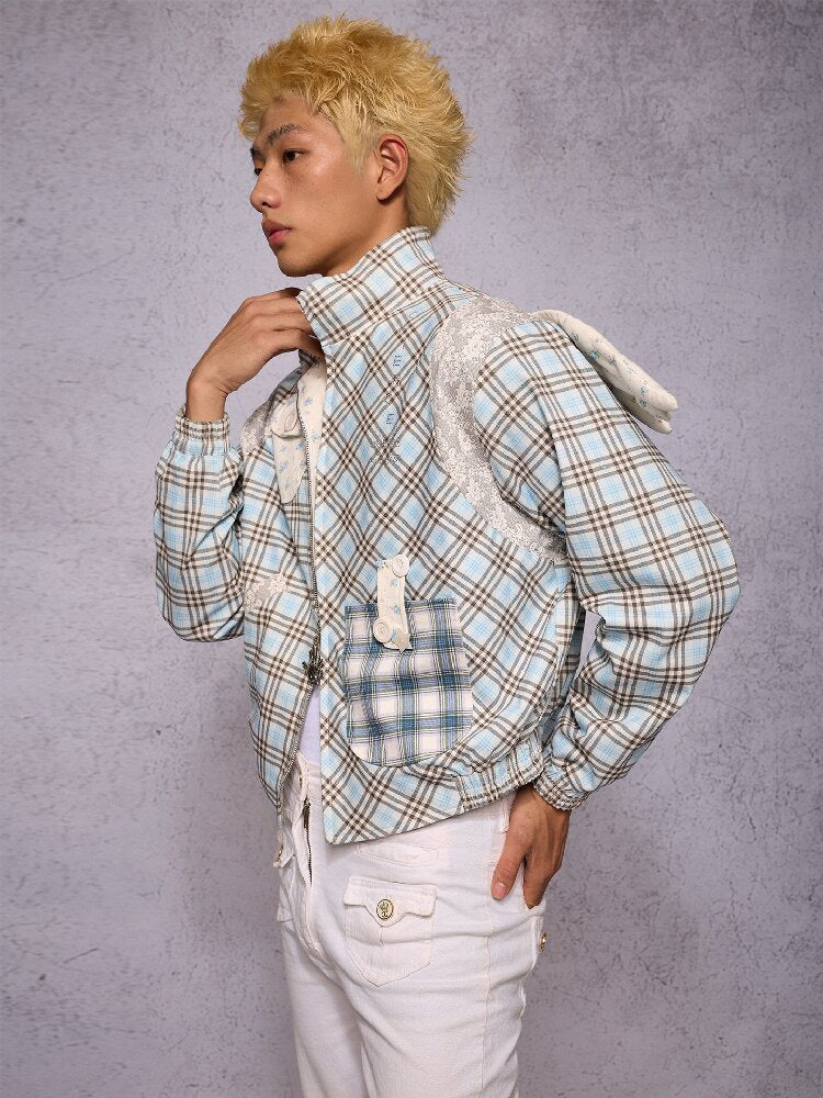 Plaid Patchwork Rhinestone Jacket【s0000019134】
