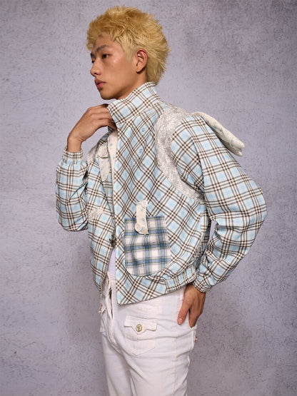 Plaid Patchwork Rhinestone Jacket【s0000019134】