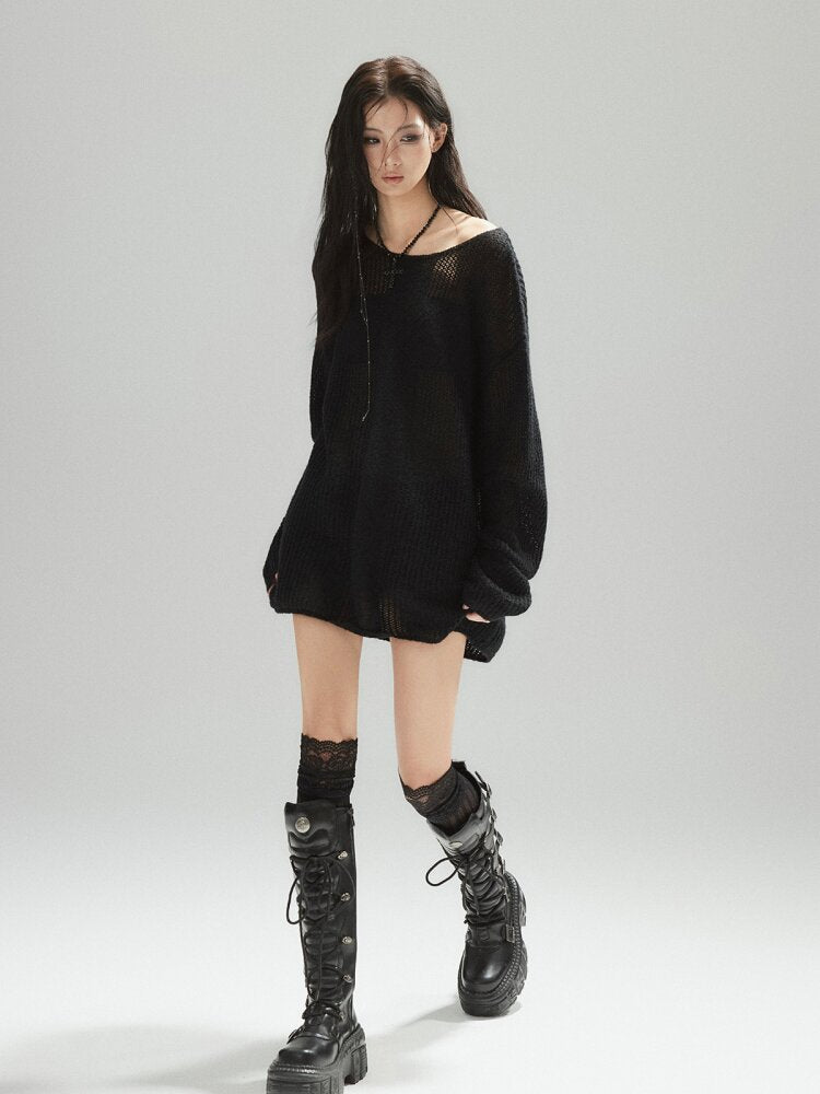 Black Panelled Alpaca Knit Top【s0000015604】