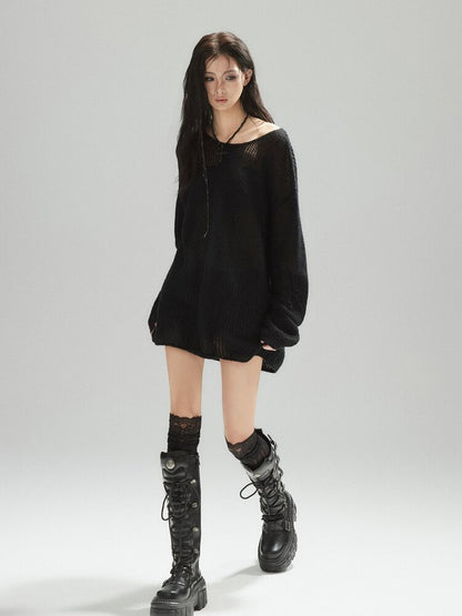 Black Panelled Alpaca Knit Top【s0000015604】
