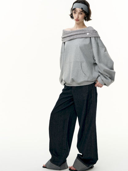 Ramped shoulder one-line collar loose pullover【s0000013735】