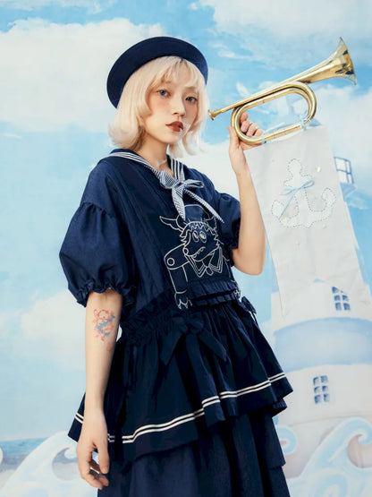 Navy Blue Layered Vest Apron【s0000014156】