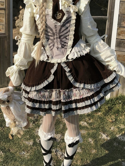 Bone Print Velvet Lace Corset Vest【s0000015613】