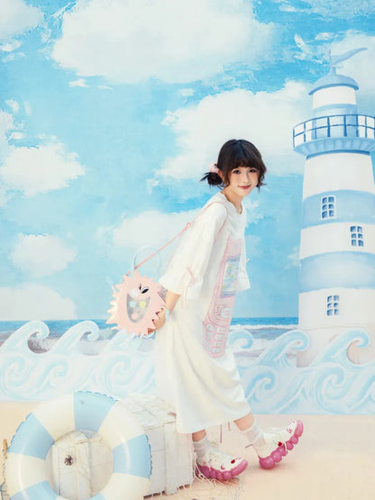 Original Pattern Drawstring Convertible T-Shirt Dress【s0000013932】