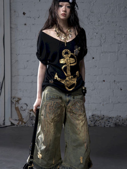 Large neckline loose-fitting T-shirt【s0000012799】