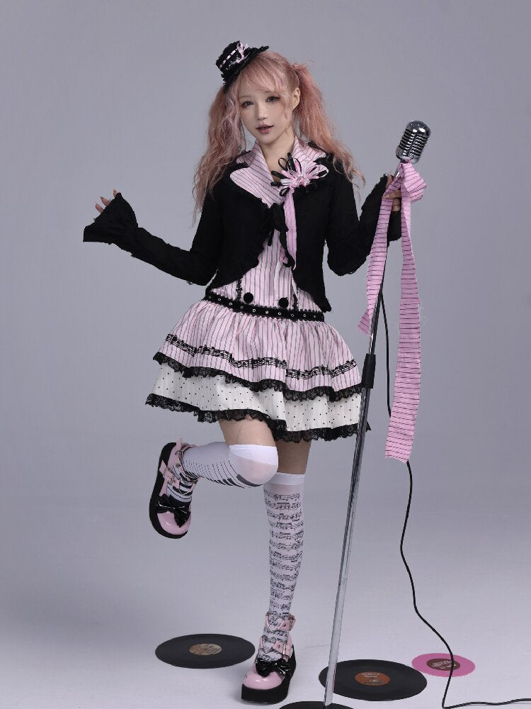 Striped Black Sweet Suit Collar Jsk【s0000016222】