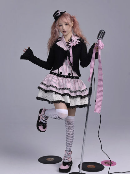 Striped Black Sweet Suit Collar Jsk【s0000016222】