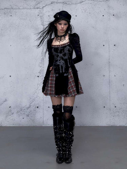 Vintage Baroque Velvet Check Dress【s0000014935】