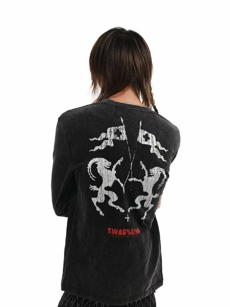 Demon SWAG Printed Long Sleeve T【s0000018361】