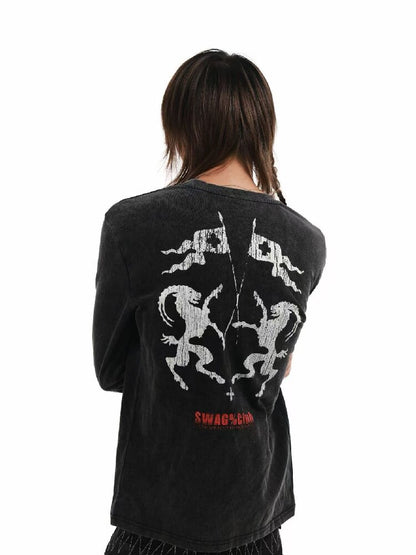 Demon SWAG Printed Long Sleeve T【s0000018361】