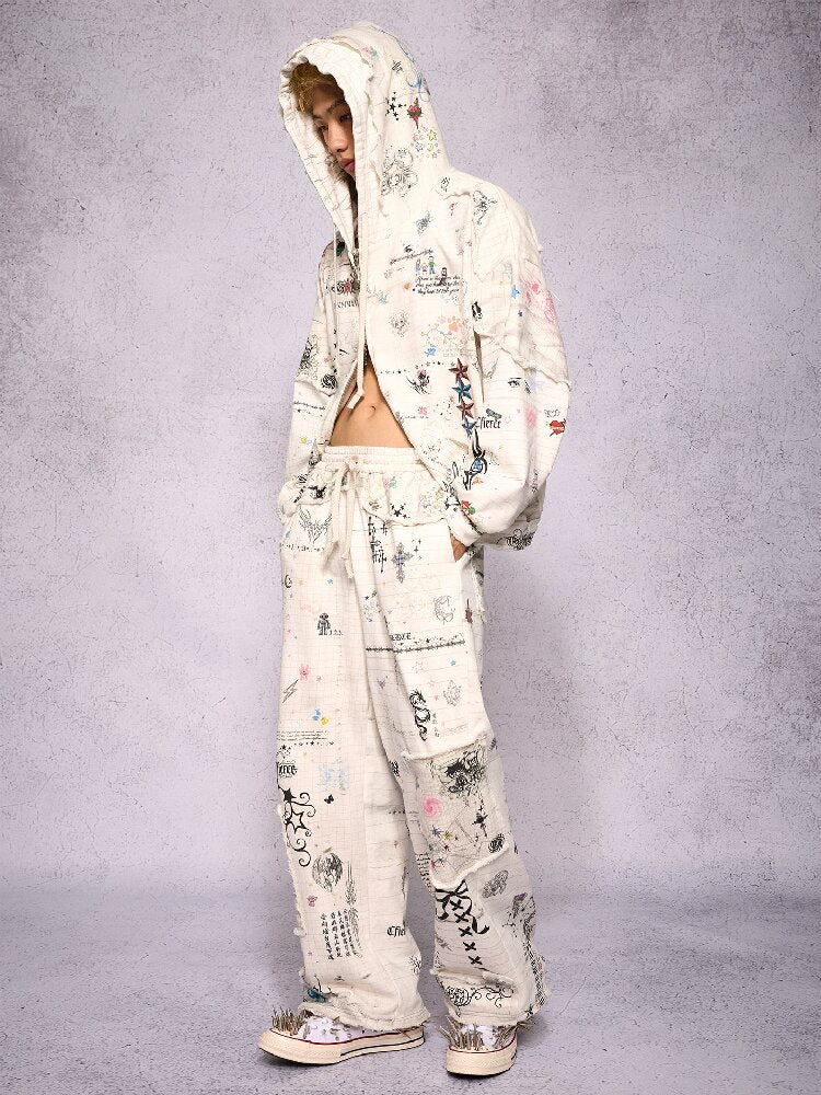 Torn Manuscript Print Sweatshirt Jacket【s0000018735】