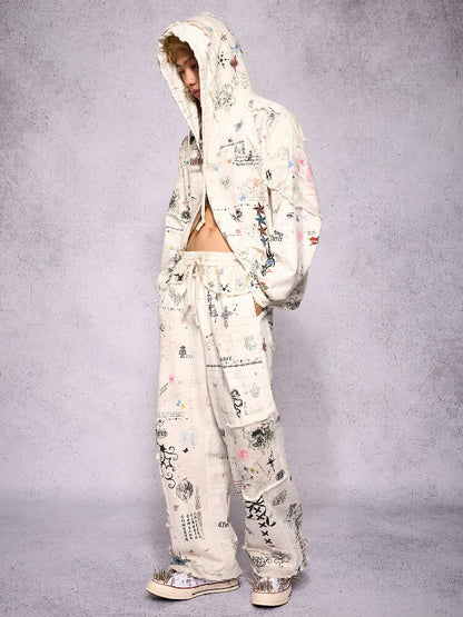 Torn Manuscript Print Sweatshirt Jacket【s0000018735】