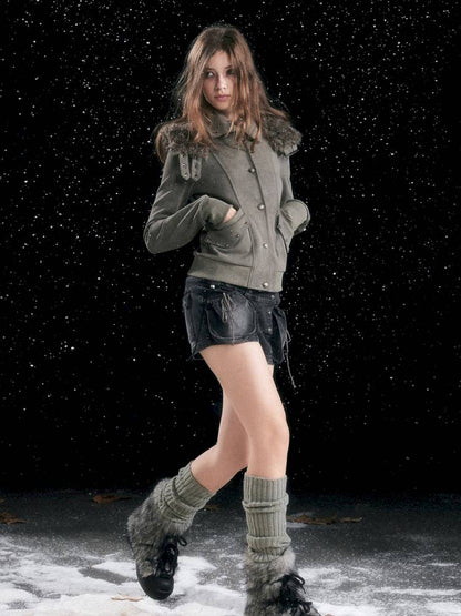 Fur Hood Vintage-Style Knit Jacket【s0000014426】