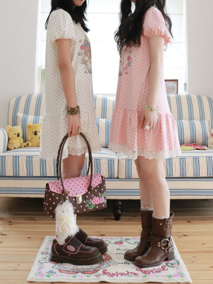Bear Strawberry Lace Polka Dot Dress【s0000017508】