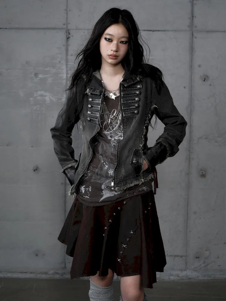 Denim Detachable Slim-Fit Hooded Jacket【s0000013951】