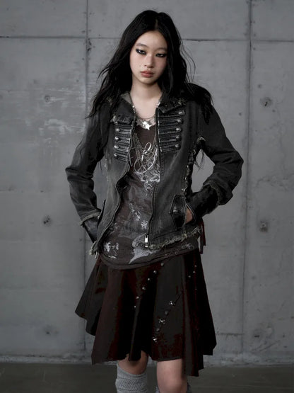 Denim Detachable Slim-Fit Hooded Jacket【s0000013951】