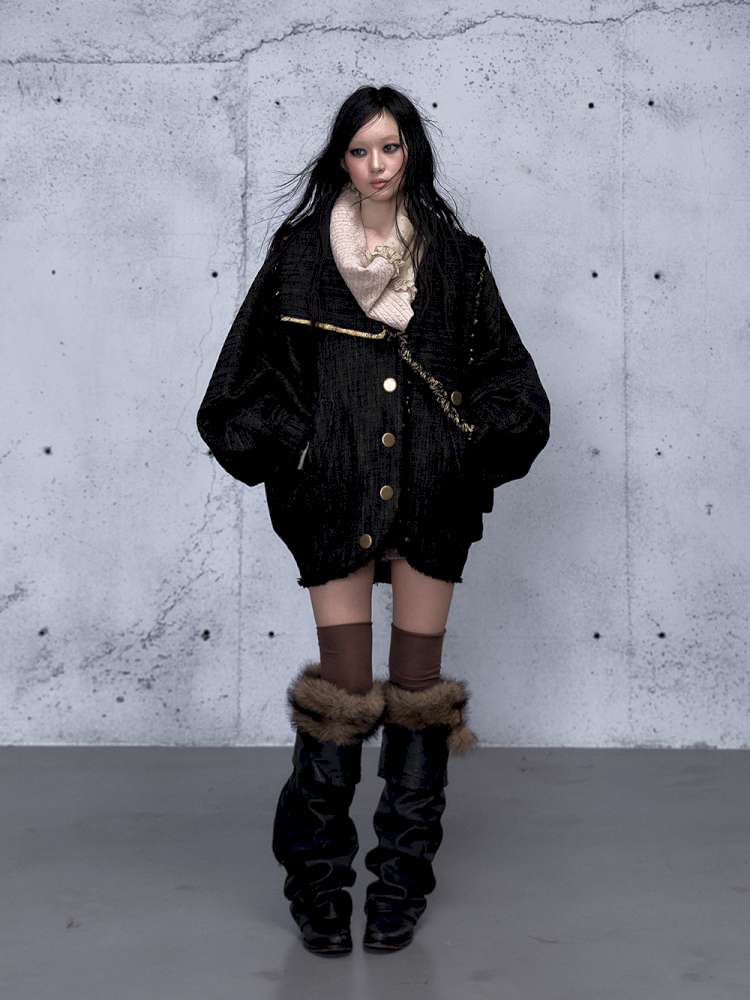 Punk Plaid Denim Bat Woolen Coat【s0000014929】