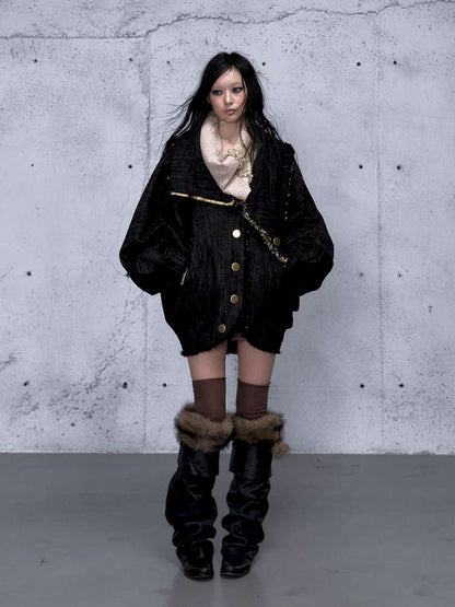 Punk Plaid Denim Bat Woolen Coat【s0000014929】