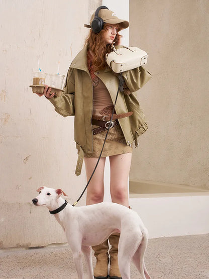 Oversized Short-Length Leather Jacket【s0000014053】