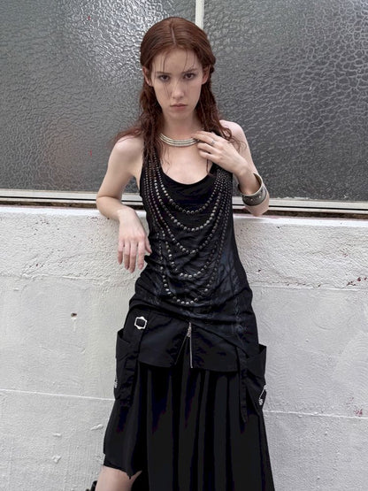 Irregular Print Metal Rivet Long Vest【s0000012830】