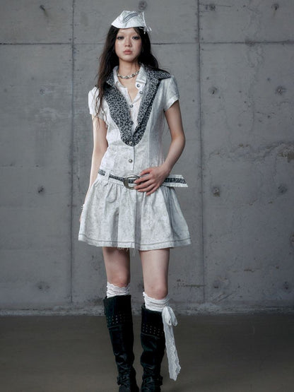 Short Sleeve Fake Two Piece Spliced Shirt Dress【s0000013466】