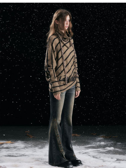 Twill Stripe Braided Wool Sweater【s0000015553】