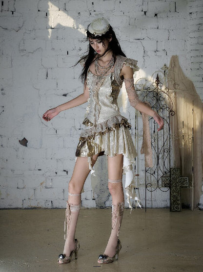 Baroque Satin Ruffle Two Piece Dress【s0000016996】
