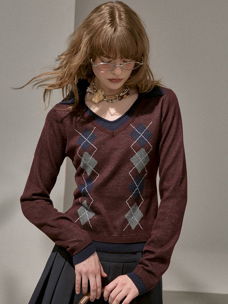 Contrast-Color Slim-Fit Pullover【s0000014405】