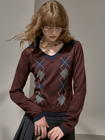 Contrast-Color Slim-Fit Pullover【s0000014405】