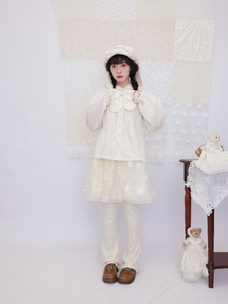 Lace Detachable Bow Pleated Shirt【s0000016501】