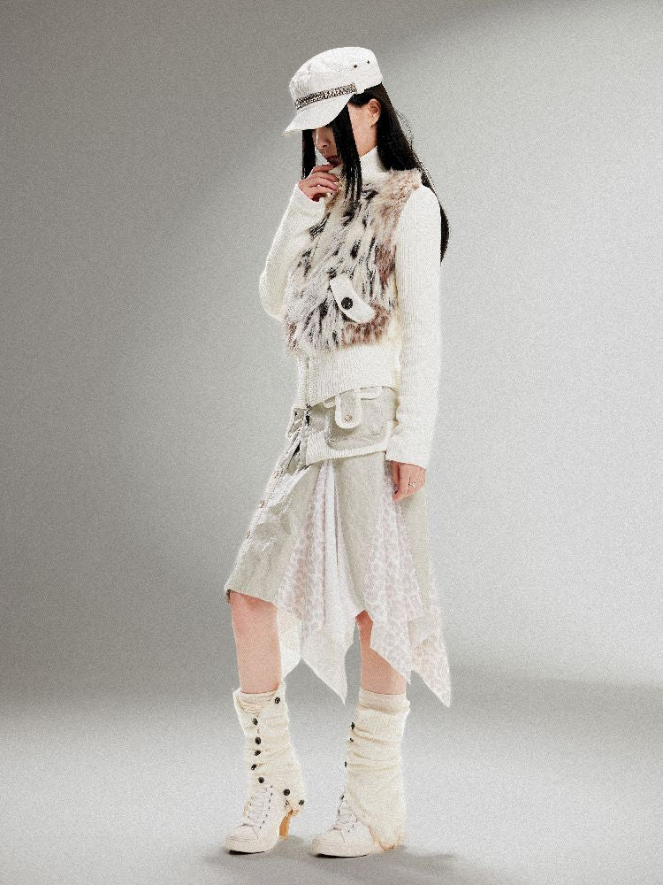 Knit Splicing Eco-Fur Slim Jacket【s0000011251】