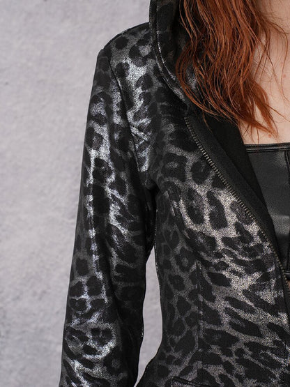 Silver Leopard Hooded Waist Jacket【s0000019098】