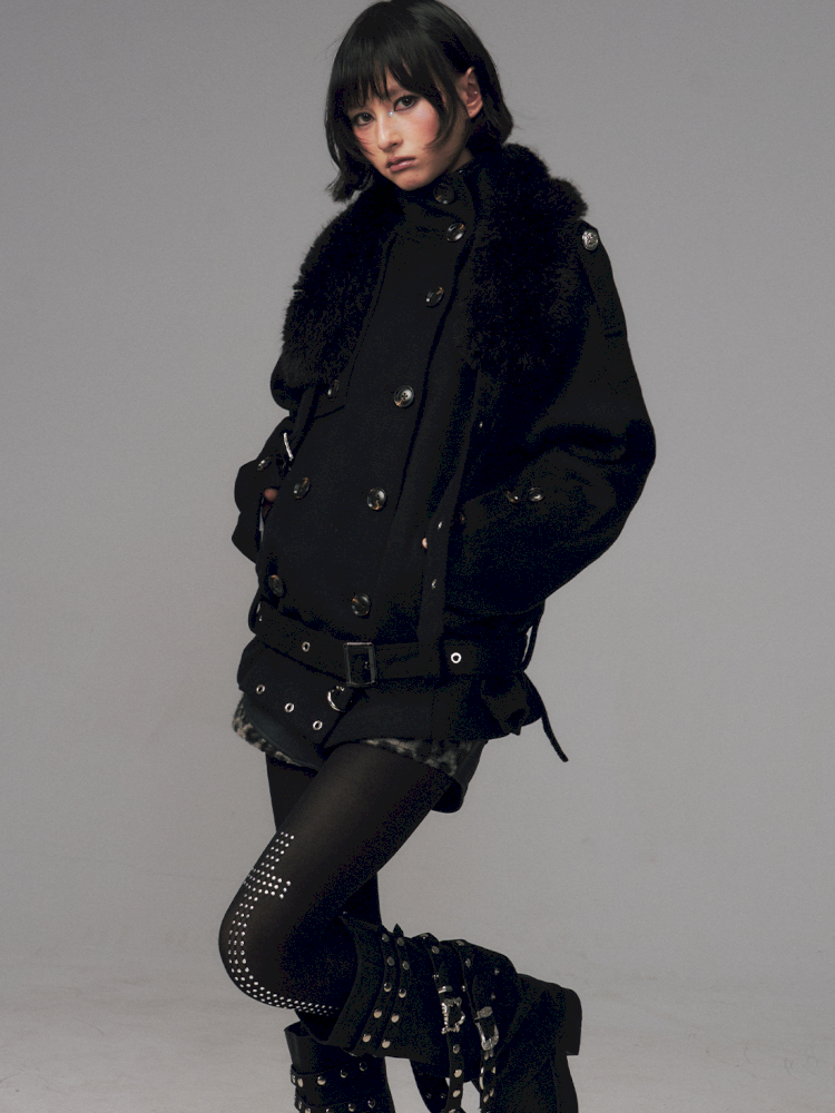 Dark Wool Double-Breasted Coat【s0000014451】