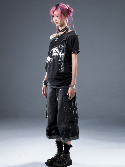 Denim Ripped Knee-Length Pants【s0000012942】