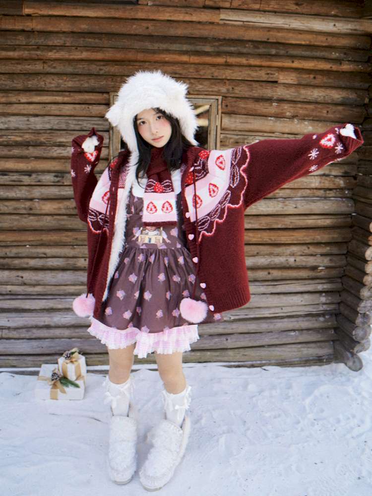 Strawberry Cake Jacquard Knit Scarf【s0000014943】