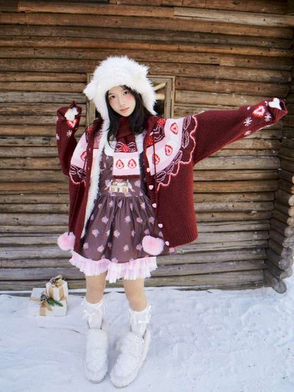 Strawberry Cake Jacquard Knit Scarf【s0000014943】