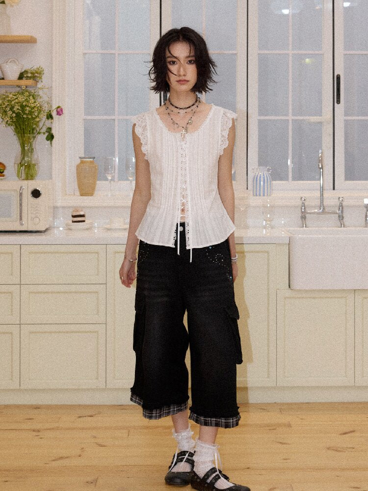 Patchwork Lace Flying Sleeve Shirt【s0000016664】