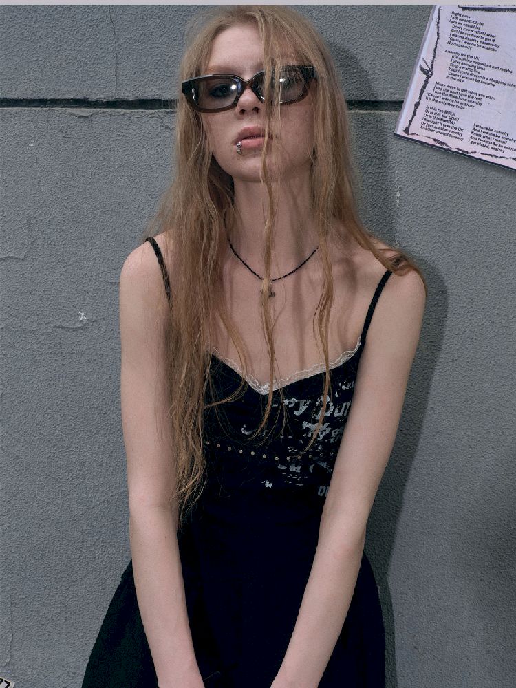 Black Printed Lace Halter Dress【s0000009368】