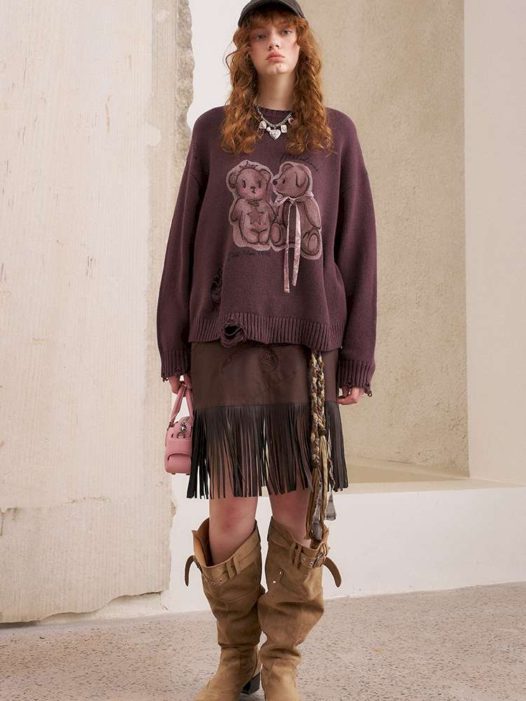 Puppy Kissing Bear Sweater Skirt【s0000015068】