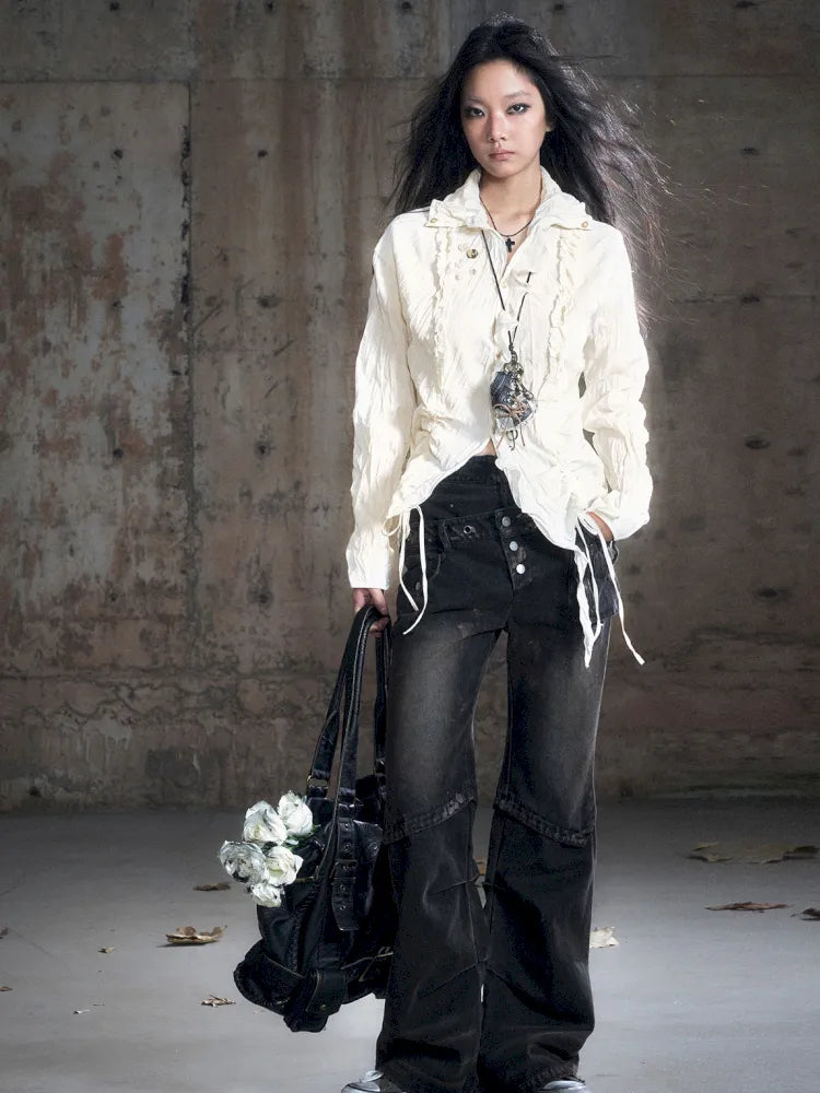 Patchwork Distressed Low-Rise Jeans【s0000013966】