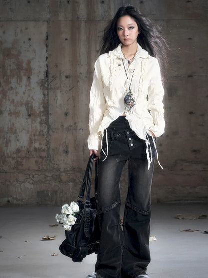 Patchwork Distressed Low-Rise Jeans【s0000013966】