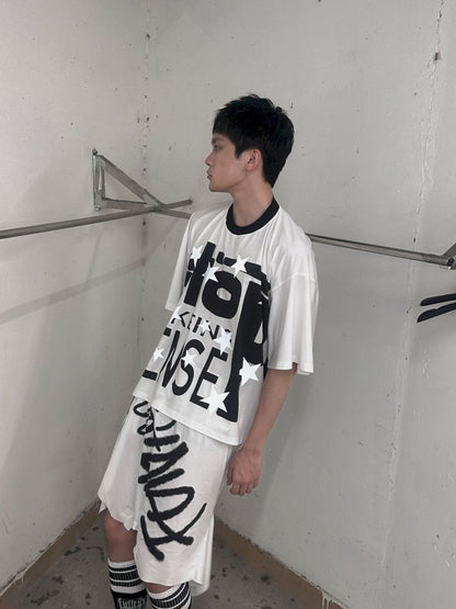 Cropped Oversize Baseball Short Sleeve Wide Shoulder T-Shirt【s0000009569】