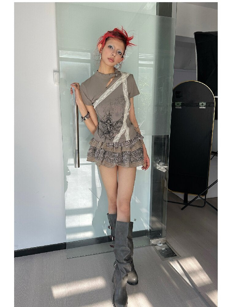 Cross Wing Print Cotton Cheongsam T-Shirt【s0000018064】