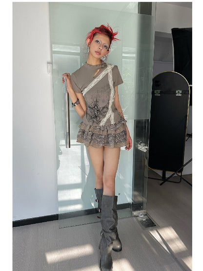 Cross Wing Print Cotton Cheongsam T-Shirt【s0000018064】